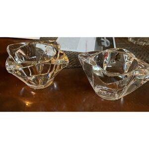 Vintage Indiana Glass Tulip Crystal Clear Taper Candle Holders Set Of 2